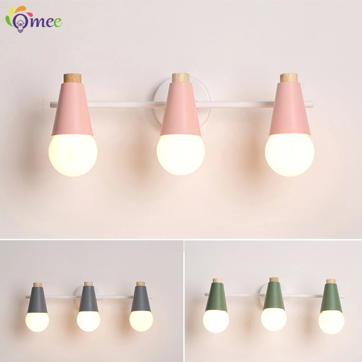 Modern Wall Light Fixture Pink Green Blue Led Wall Lamp 3heads Picture Light Aluminum Bathroom Mirror Light E27 Vanity wall lamp
