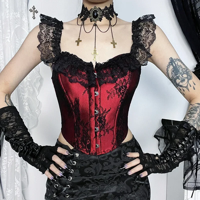 Rose Blooming Romantic Black Gothic Flower Off-the-Shoulder Corset