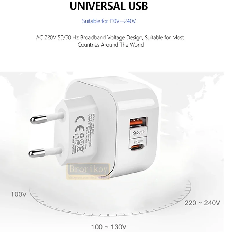 USB 타입 C 충전기, 아이폰 13, 12, 11 프로 맥스, 삼성 S20, S21, S10, S9, 노트 9 용, 20W PD 3.0, QC4.0
