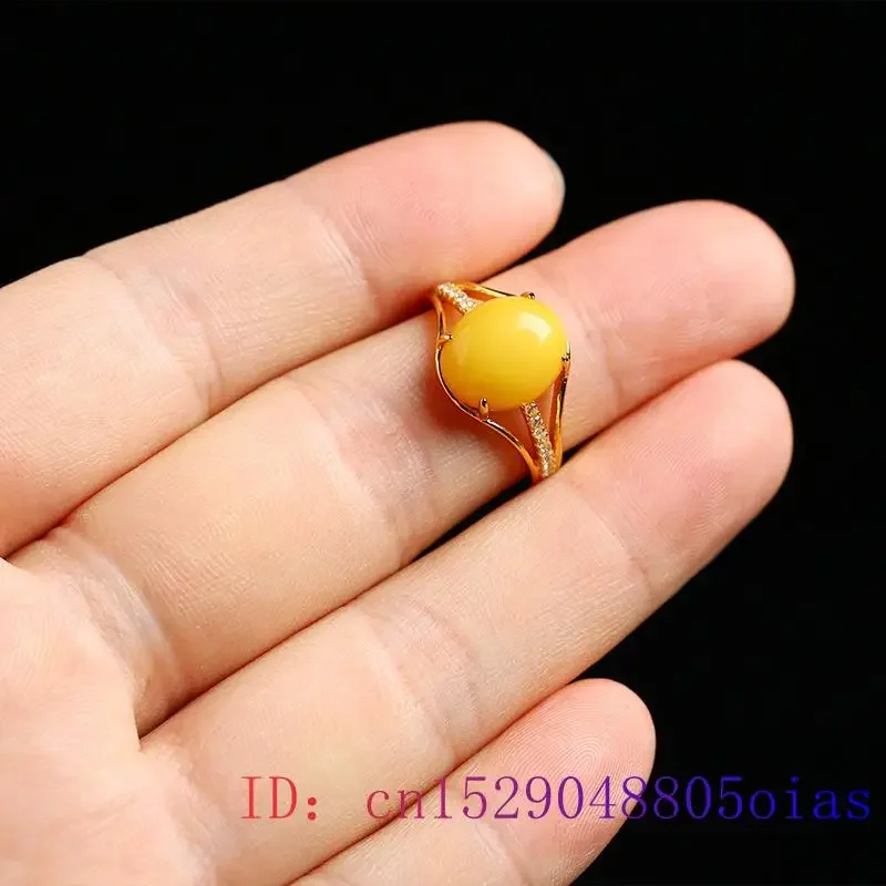Yellow Amber Ring Fashion Lucky Charm Gemstone Zircon Women Gift Amulet Jewelry Natural Crystal 5