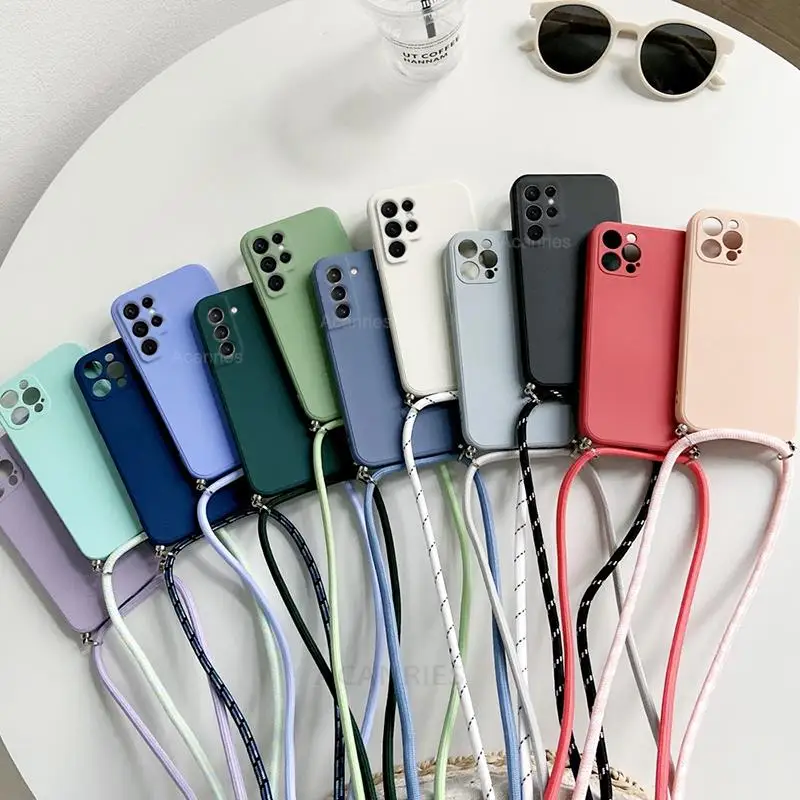 Crossbody Necklace Strap Liquid Silicone Phone Case with Lanyard Cord