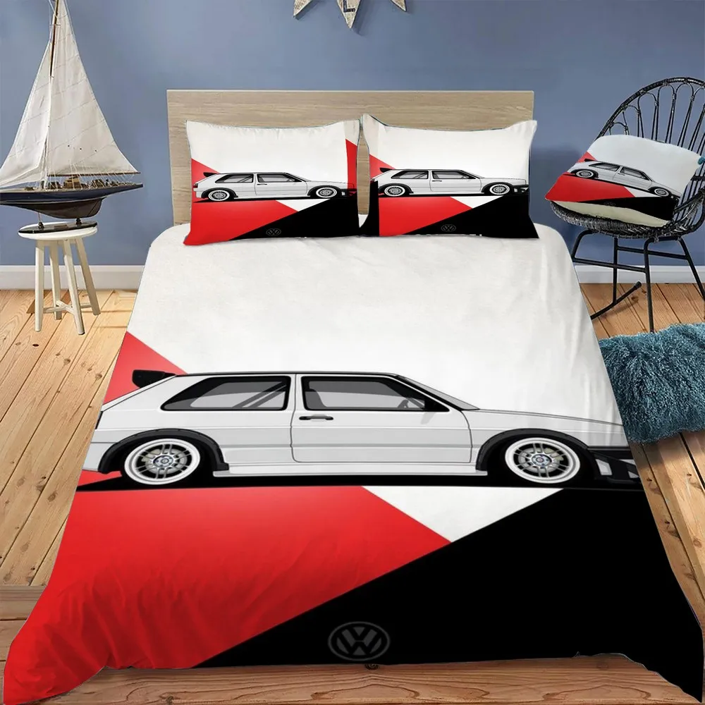 

Golf GTI White Duvet Cover Twin Bedding Set Luxury Quilt Cover With Zipper Closure Queen Size Comforter Sets