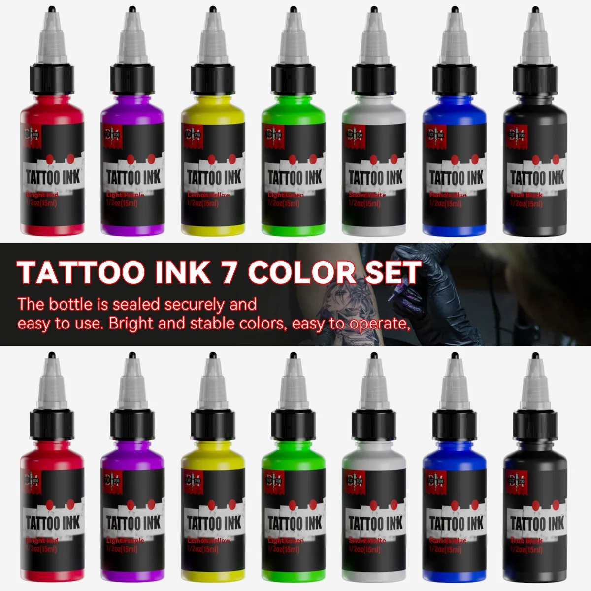 DM Tattoo Ink 7Color Set Pigment With Box Body Art Tattoo Kit Professional Beauty Paint Makeup Supplies Semi-permanent