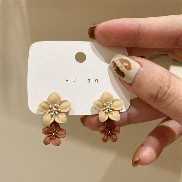 Big Double Flower Drop Earrings Summer Beach Party Metal Statement Earring for Woman Boho Fashion Jewelry Girl Gift