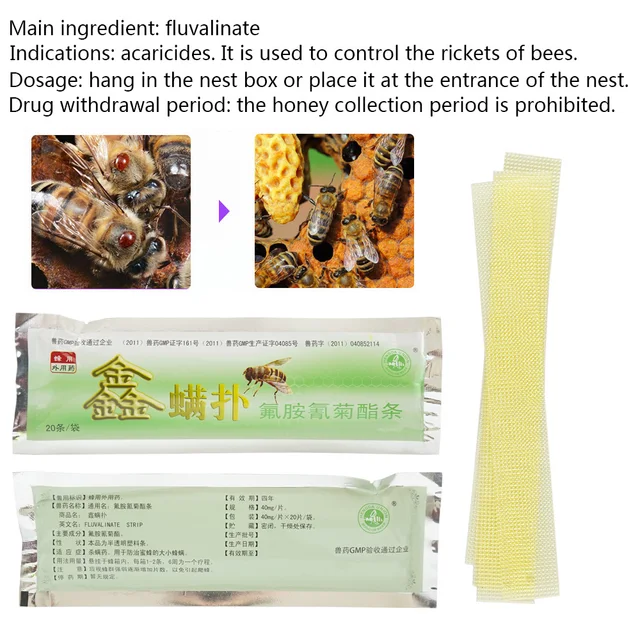 20Db/Csomag 20 Flualvalinate Csíkok Rovarok Elleni Kártevőirtó Azonnali Atkák Gyilkos Miteticid Méhgyógyászat Méhészeti Eszközök - Image 6