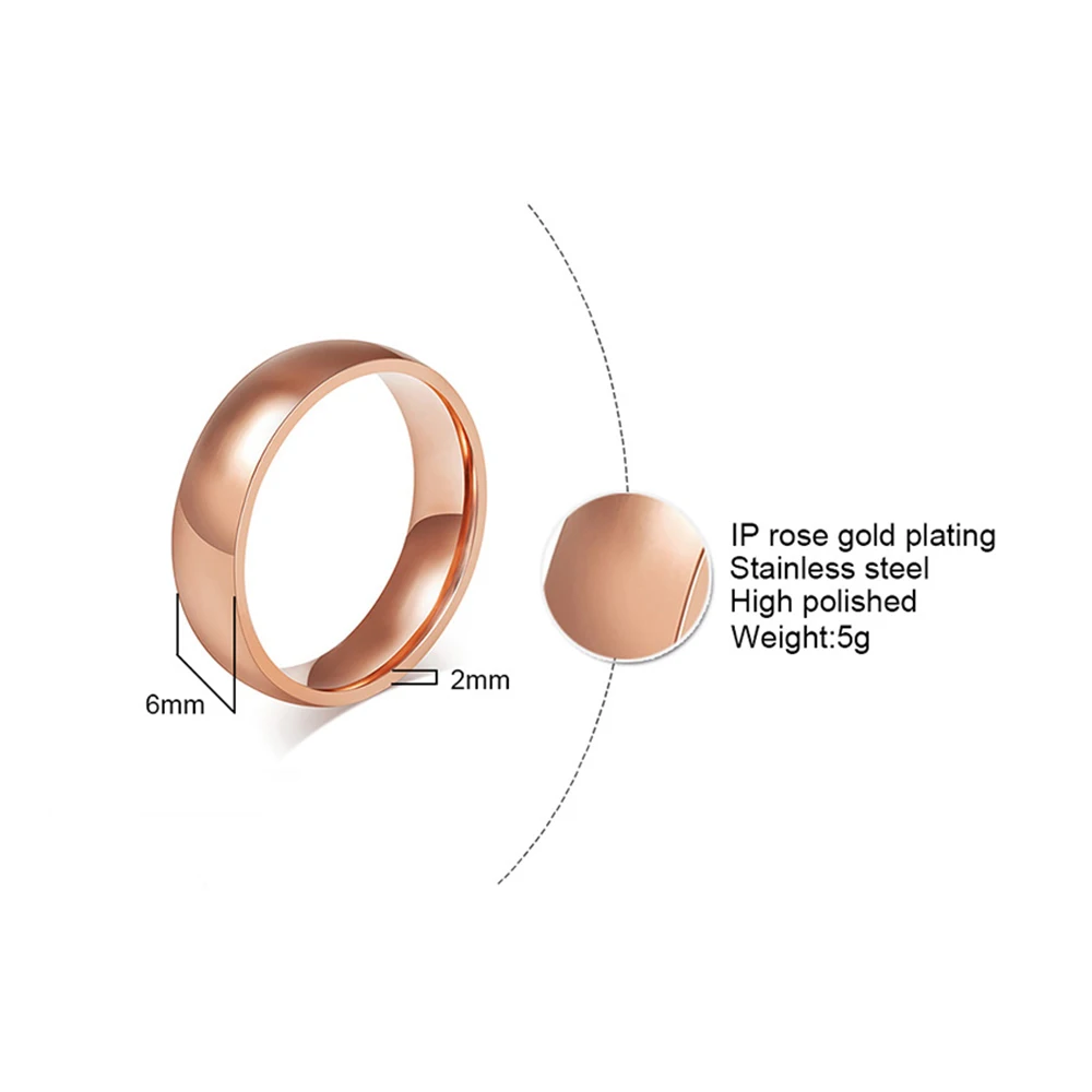 Unisex 6mm Classic Black Blue Rose Gold Color Men Rings Fashion Jewelry Stainless Steel Big Size 4 5 6 7 8 9 10 11 12 13 14 15 2