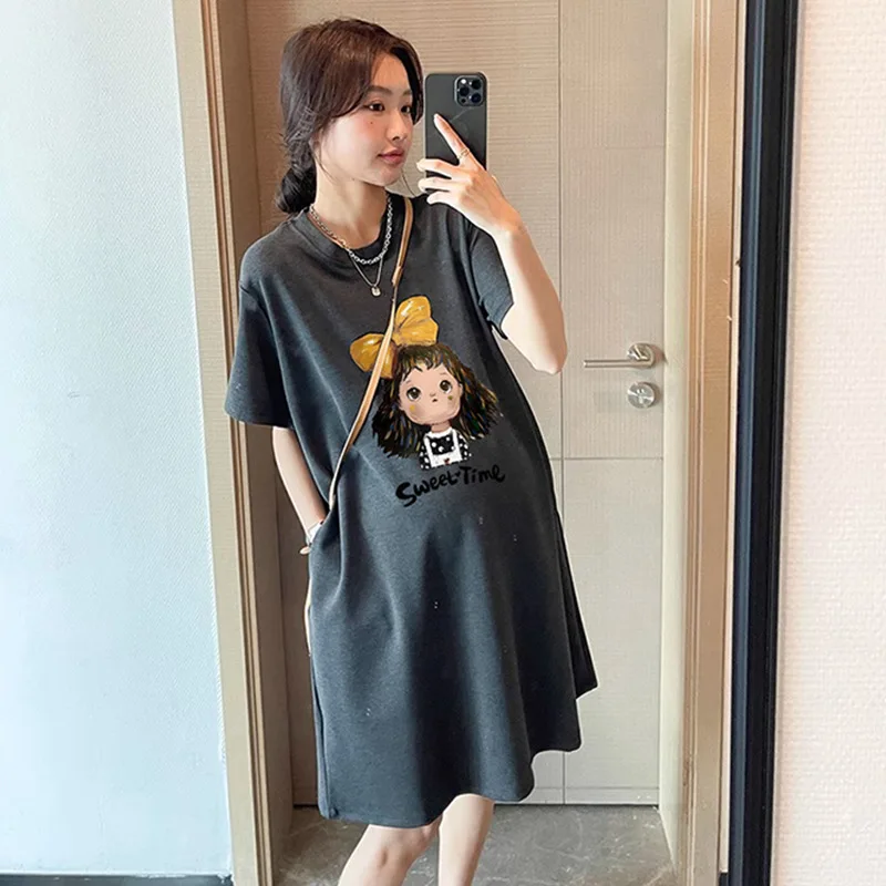 Maternity Summer Dress New Maternity Dress Fashionable Casual Sweet Age Reduction Loose Large Size Small T-Shirt Skirt 2