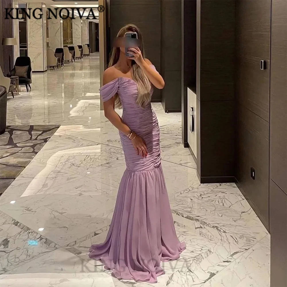 

KING Lavender Chiffon Mermaid Evening Dresses 2024 Off The Shoulder Pleats Floor Length Classic Prom Dress vestidos de noche