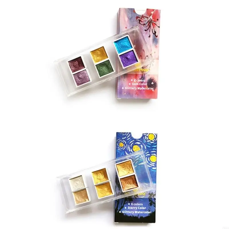 J60A Solid Paints Metallic Watercolor Pigment 6/12 Colors for Coloring Paint