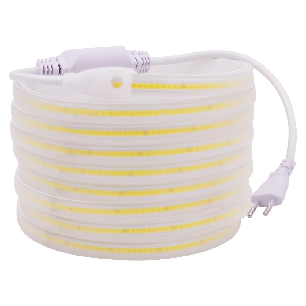 XUNATA Tira de LED COB Flexible de 220V, (Luz Blanco Cálido, 1m), IP65  Impermeable, 288 LED/m Luz de Cuerda de Alto Brillo con Cable de  Alimentación