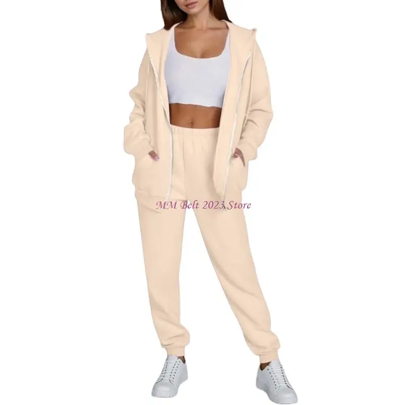 49meスウェットスーツ女性2ピース衣装フリースジップアップパーカージョガースウェットパンツトラックマッチングラウンジスウェットパンツセット