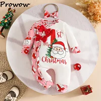 My First New Year Baby Clothes Front Bows Santa Claus Romper Jumpsuit For Newborns Infant Carnival Party Baby Christmas Bodysuit