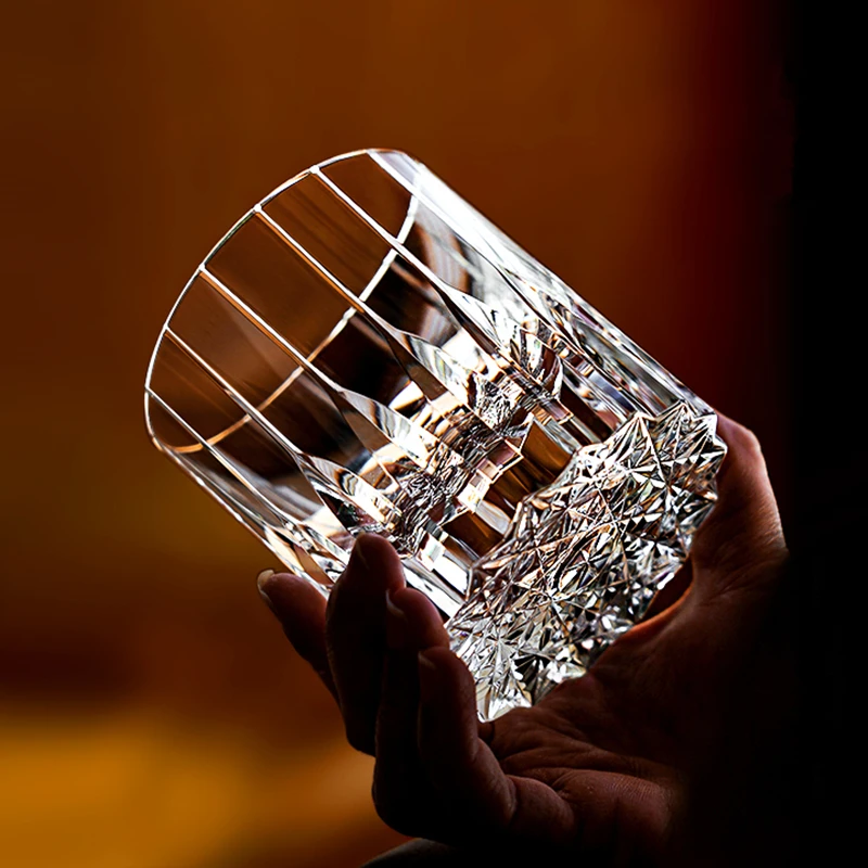 Modern Upscale Asterism Old Fashioned Whiskey Tumbler Hand Carve Kaleidoscope Crystal Whisky Collins Highball Glass XO Wine Cup Glass Cup