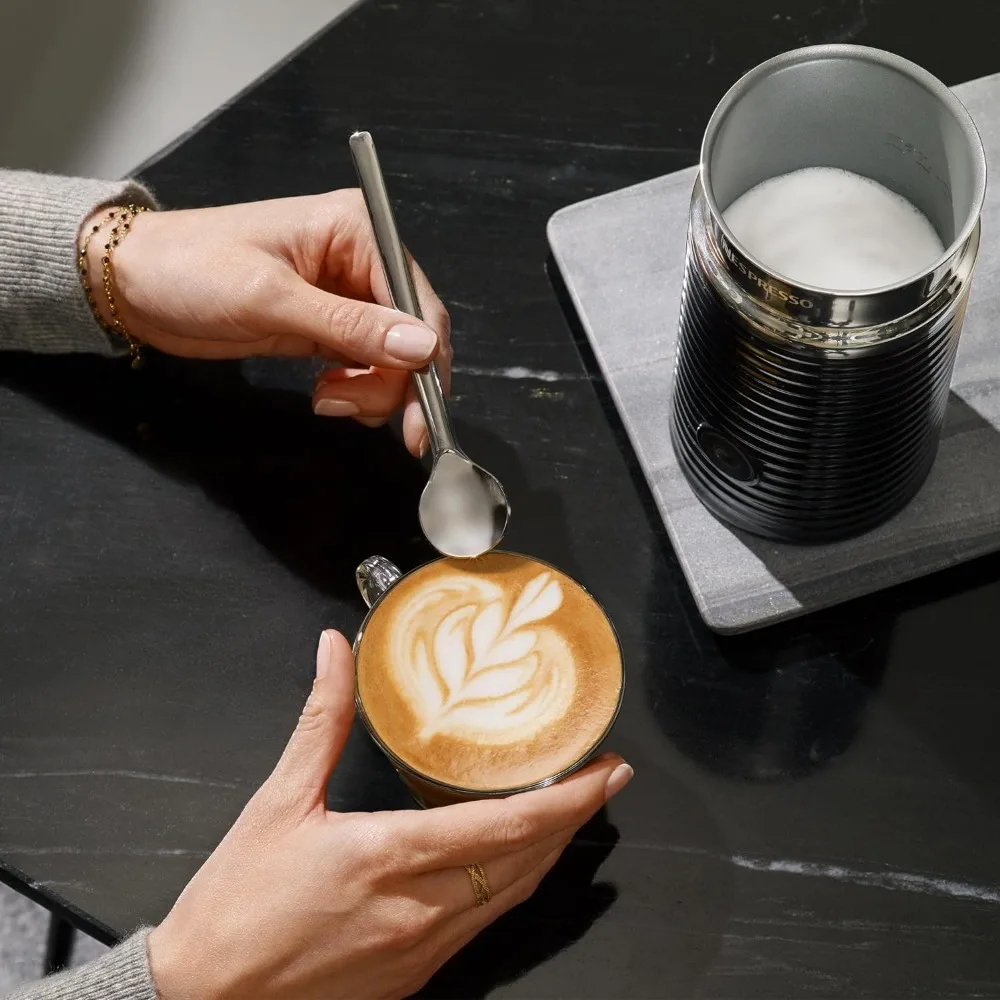 Milk Frother, makes hot milk foam, hot milk, or cold froth, One Size, electric, one touch operation, Black 5