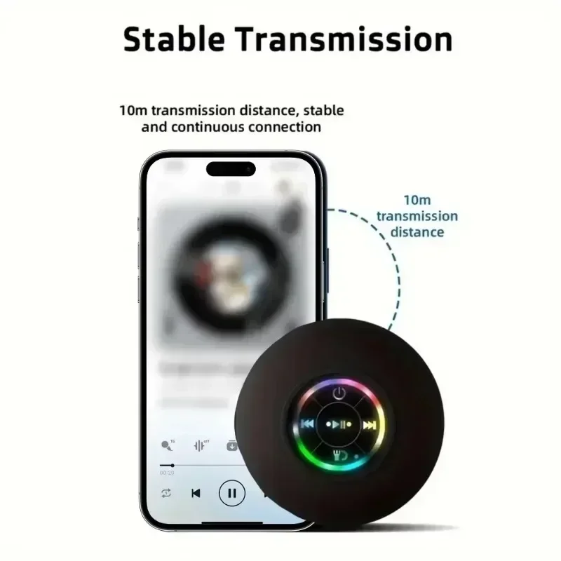 Bluetooth Speaker Mini Portable Audio IPX4 Waterproof Led Lights Bathroom Outdoor Large Suction Cup Adsorbed Wall