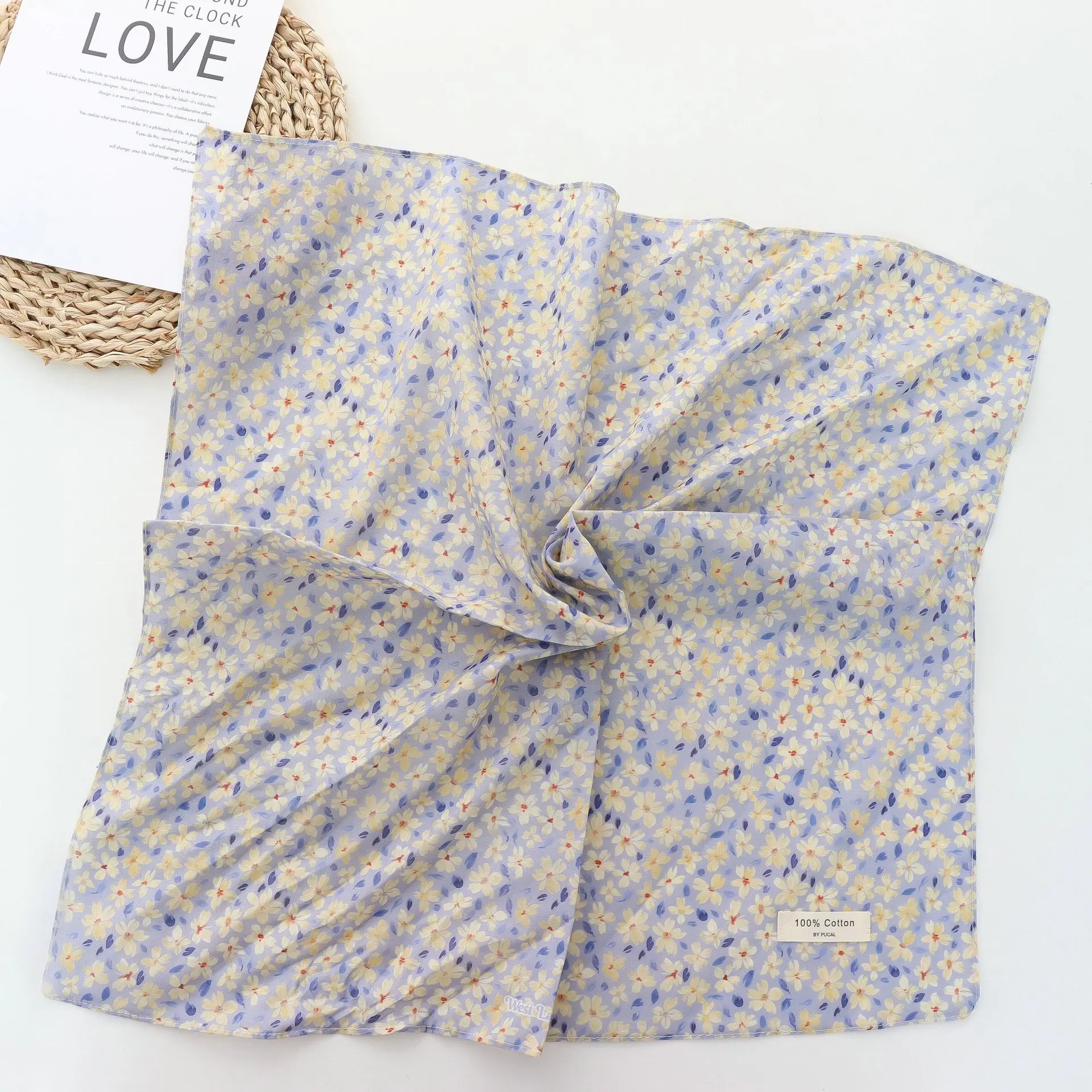 2025 koreanischen Stil All-Matching Floral Quadrat Schal Baumwolle Kleinen Schal Retro frauen Dünne Frische Dekoration Seide Schal stirnband – Detail 20