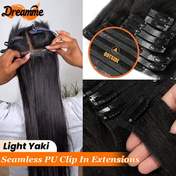 Seamless Clip Ins 7PCS Seamless PU Clip In Human Hair Extensions Light Yaki Straight Human Hair 12-26 Inch Skin Weft Remy Hair