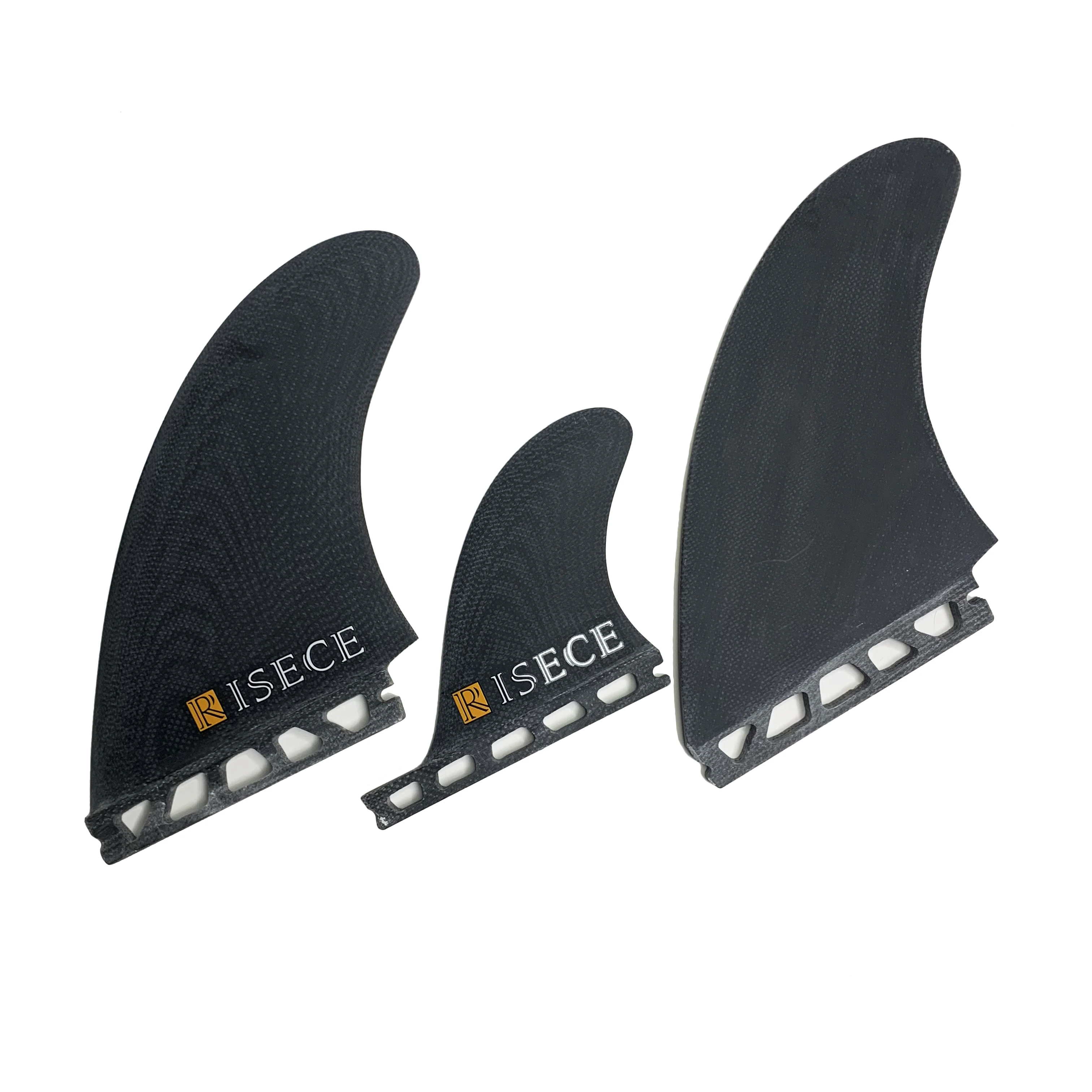 RISECE FCS 2 MR Twin + Stabiliser Fins Black Fiberglass Surf Fin Performance Glass Surf Tri Set 2+1 Fins