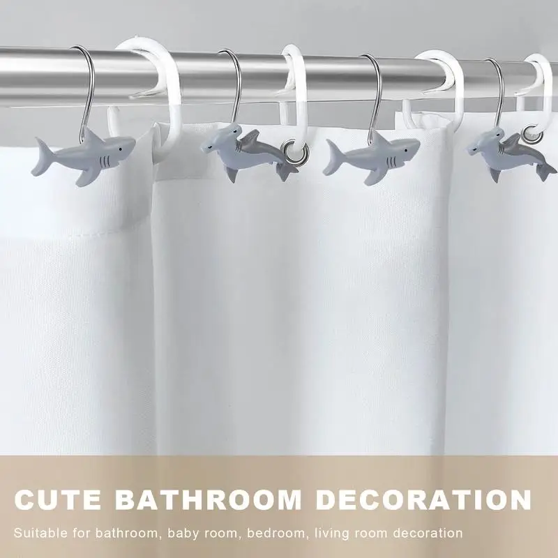Shark Shower Curtain Hooks 12 Pcs Decorative Shower Curtain Hooks Fashion Home Decor Cute Bath Rods Accessories for Kitchen