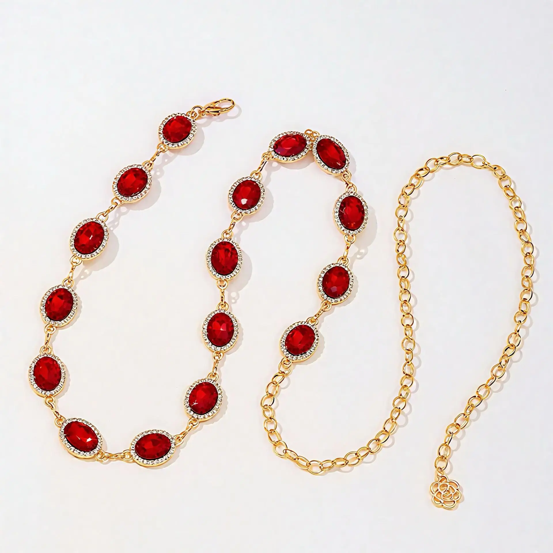 Antike rote ovale Taillenkette mit Edelsteinen, leichtes, luxuriöses, mit Gold besetztes, verstellbares Kettenkleid, Party-Outfit, Dekorationszubehör