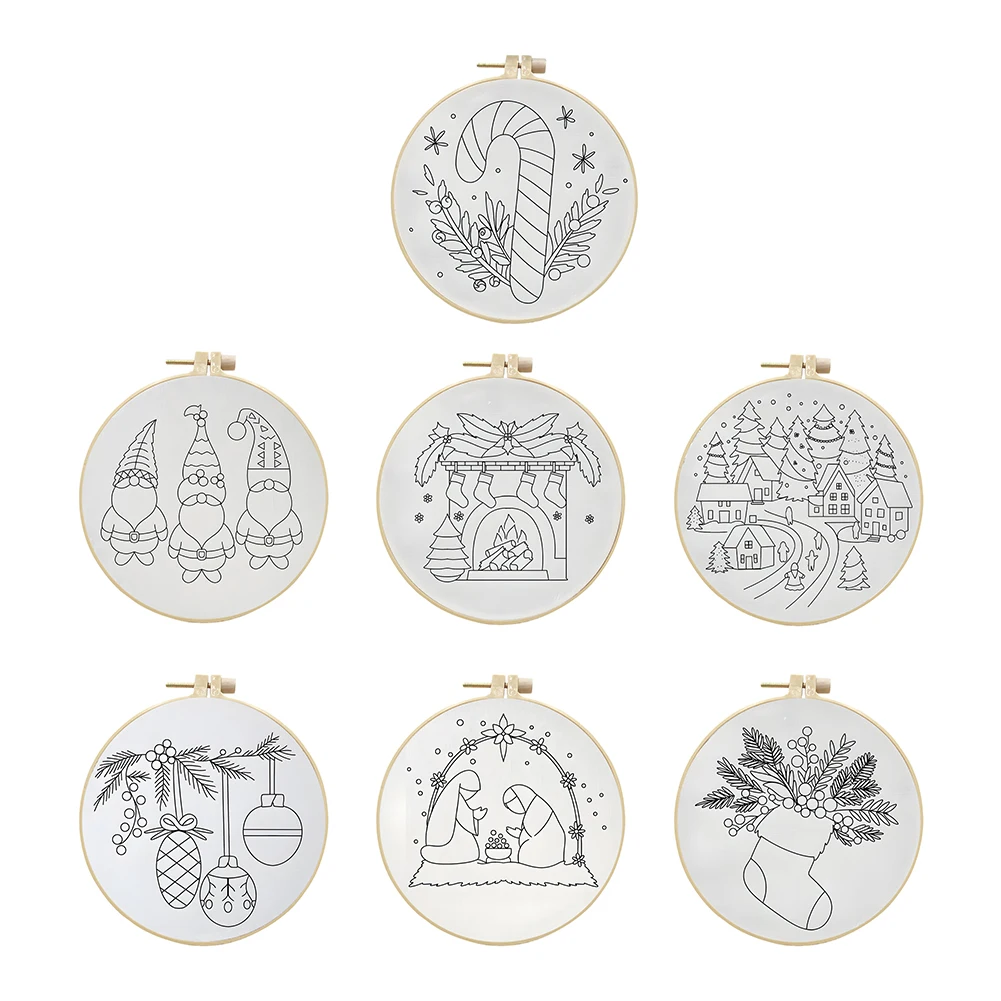 Christmas Embroidery Starter Kit with Pattern and Instructions for Beginners with Embroidery Hoop Color Threads and Needles