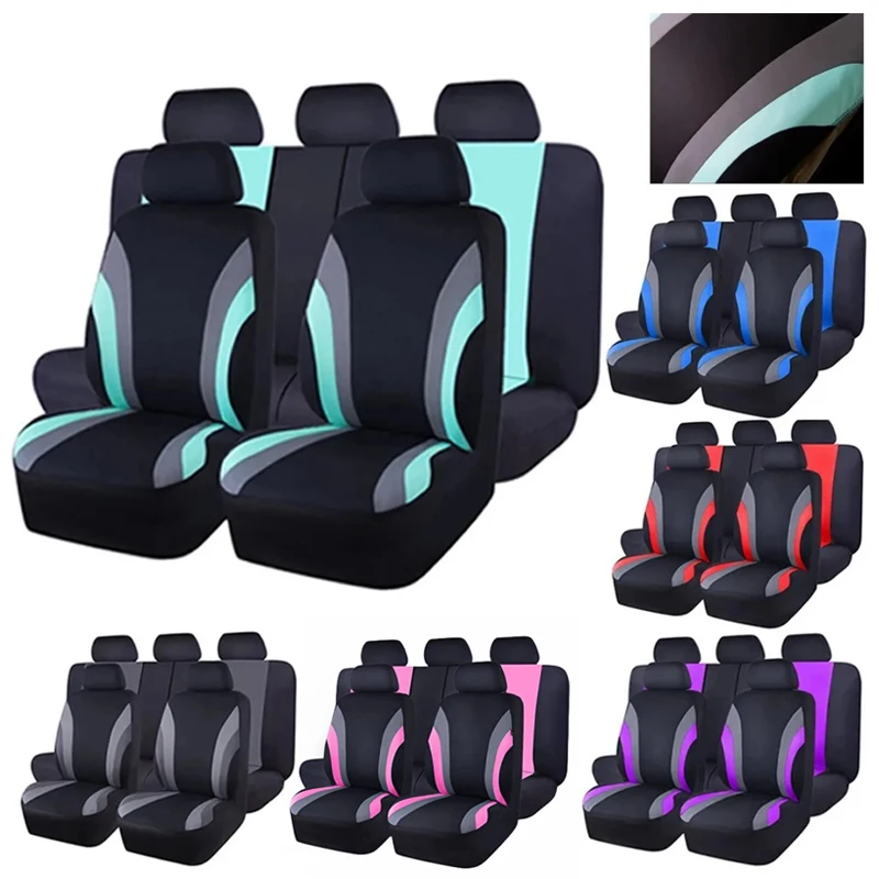 

Sports Style Full Set Polyester Fabric Car Seat Covers Breathable Car Seat Protector Universal Fit Most Cars SUVs