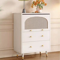 ตู้ลิ้นชักไม้ไผ่เอนกประสงค์ ตู้เก็บของหวายไม้ไผ่สีขาว ตู้ลิ้นชักพร้อมบานประตูสำหรับทางเข้า 3