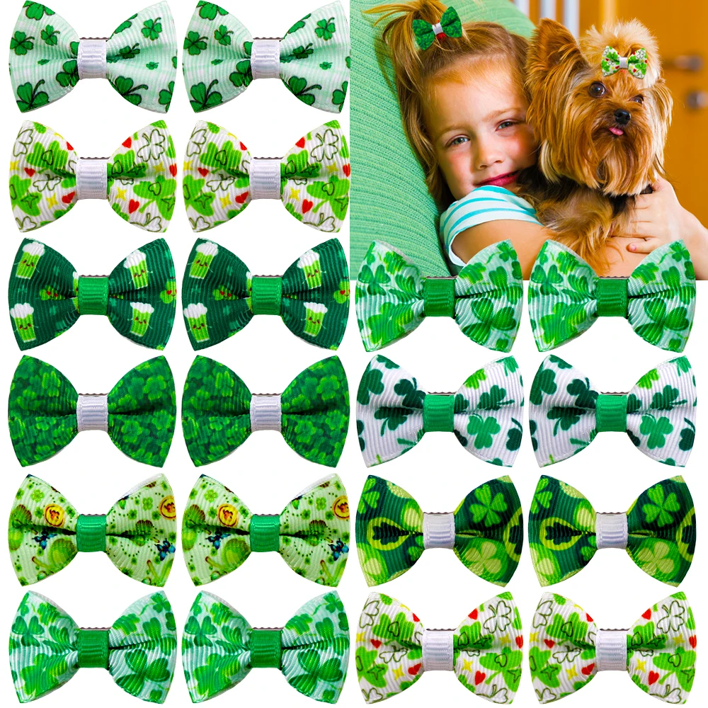 

Green Pet Hairpin Pet Dog Bowknot With Four Leaf Clover Grooming Dogs Bowtie For Small Dog Cat Pet Accessories Dog Products
