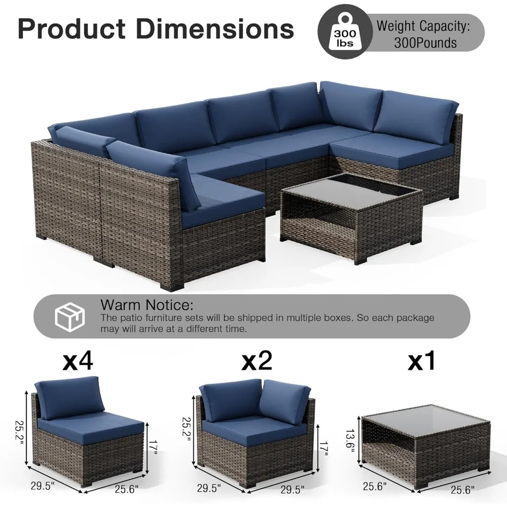 Rattan Outdoor Sectional Wicker Patio Conversation Set with Cushions and Coffee Table, Garden Sofas 4