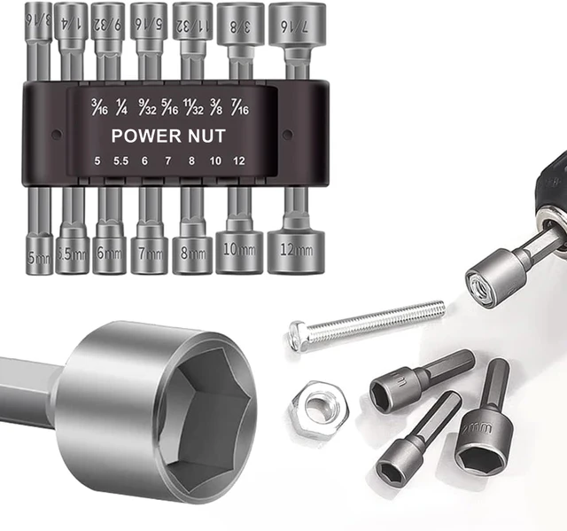 9 Pcs Hex Drill Bits Tools, Socket Nut Driver Set Hex Shank Nut Setter Driver Powerful Socket Combination Quick Change Metric Nut Driver Set For