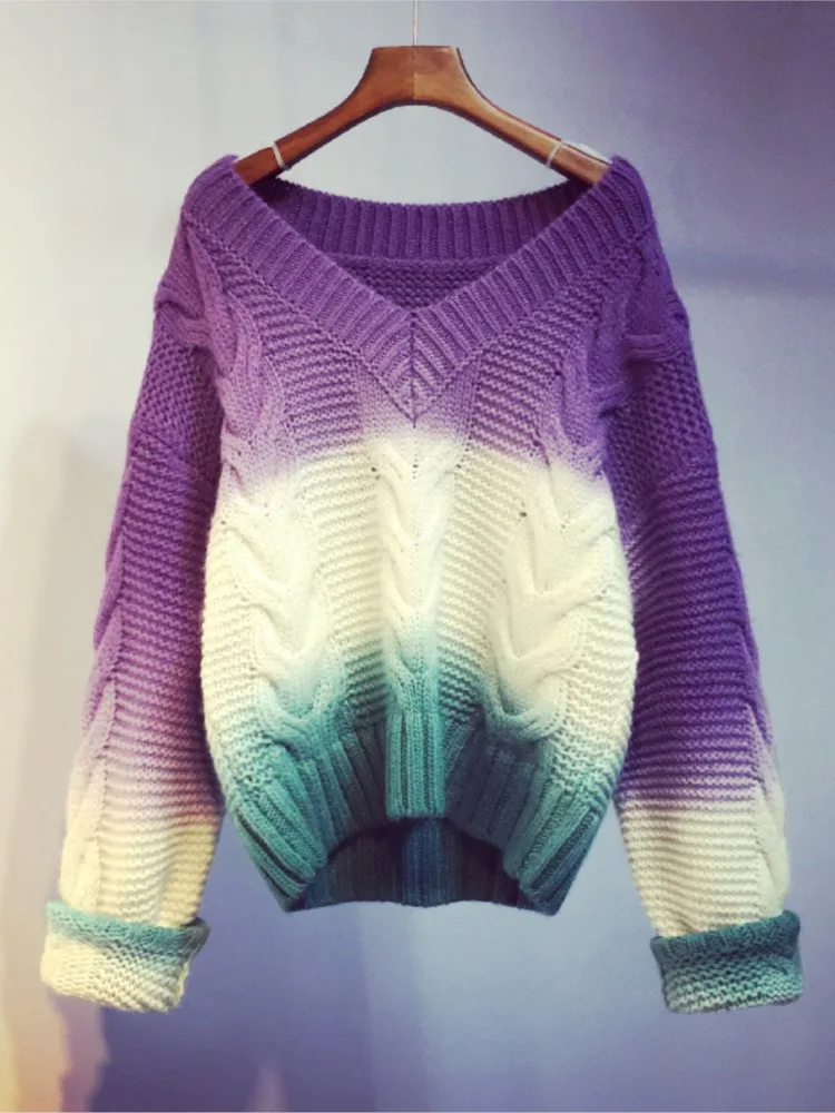 

Женский винтажный свитер с V-образным вырезом и длинным рукавом