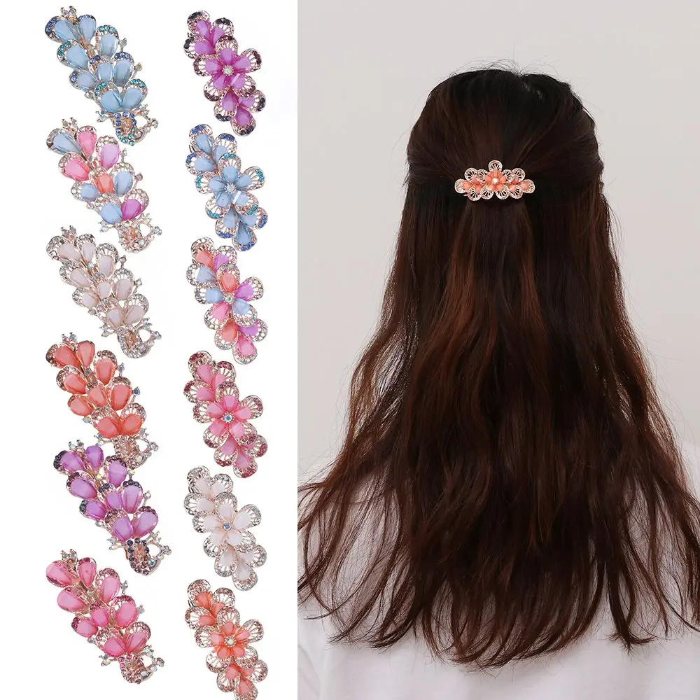 

Peacock Hair Accessories Rhinestone Hairpins Flower Hair Clip Horsetail Headwear Ponytail Holder Crystal Barrettes