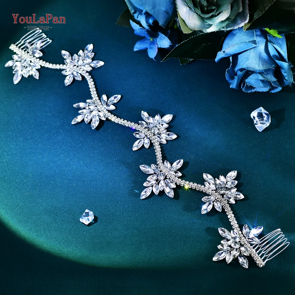 Crystal Flowers Hairpiece Bridal Wedding Hair Accessories Handmade Rhinestone Forehead Tiara Crown for Bride HP618
