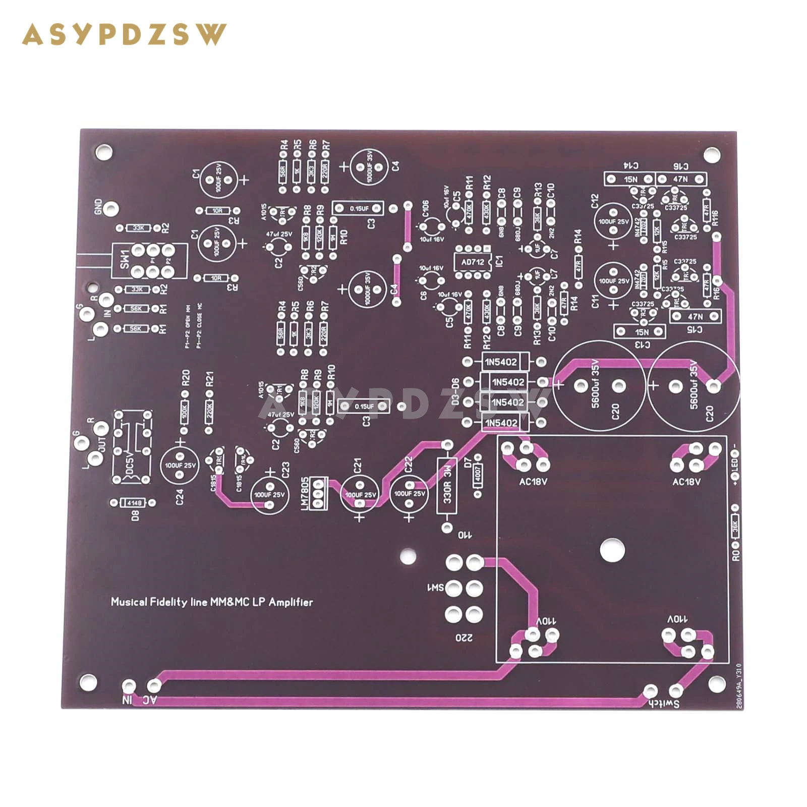 Zerozone Mf712 Hifi Musical Fidelity Line Mm/Mc Amplificatore Phono Lp Completamente Discreto Pcb Nudo