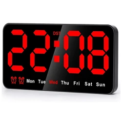Large 9 - Inch LED Digital Wall Clock with Big Digits and Silent Operation (Red) (BlackRed Letters)