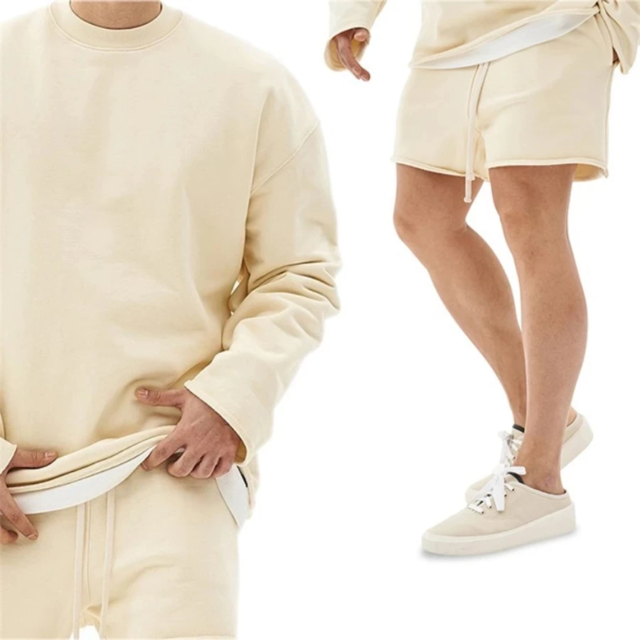 

High Quality Body-building Sportswear Two-piece Set Spot Europe 3xl New Men's Suit Jacket + Jogger short High street Tracksuit