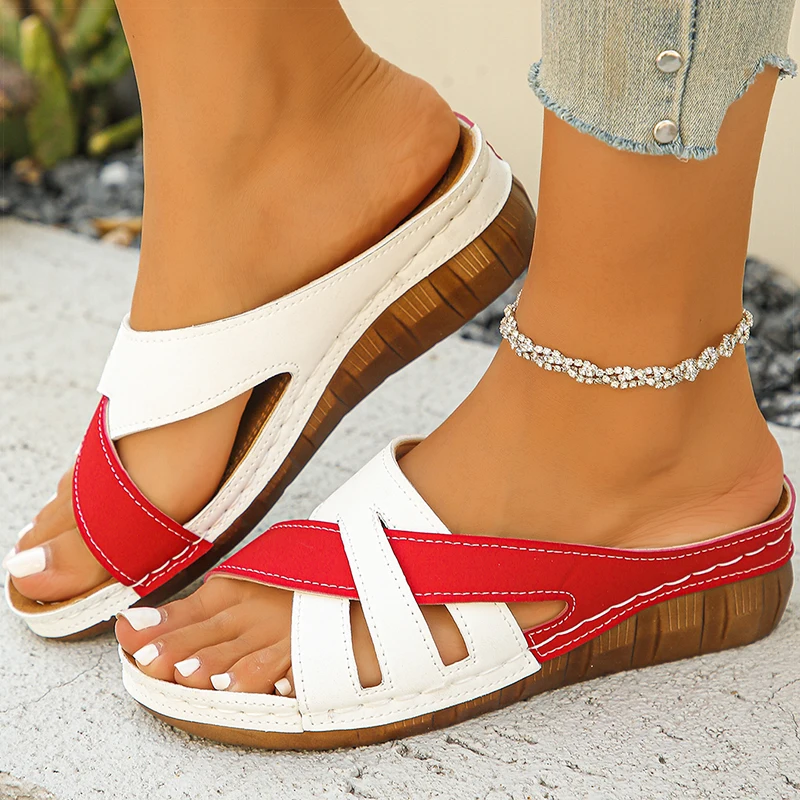 Women's Sandals New Wedges Heels Sandals Summer Shoes Woman Mix Color Summer Slippers Sandalias Mujer Luxury Heeled Footwear