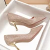 Trendy Women's High-heeled Single Shoe Pointed New Versatile All Season Shallow Mouth Temperament Sequined Women's Shoes Luxur 1
