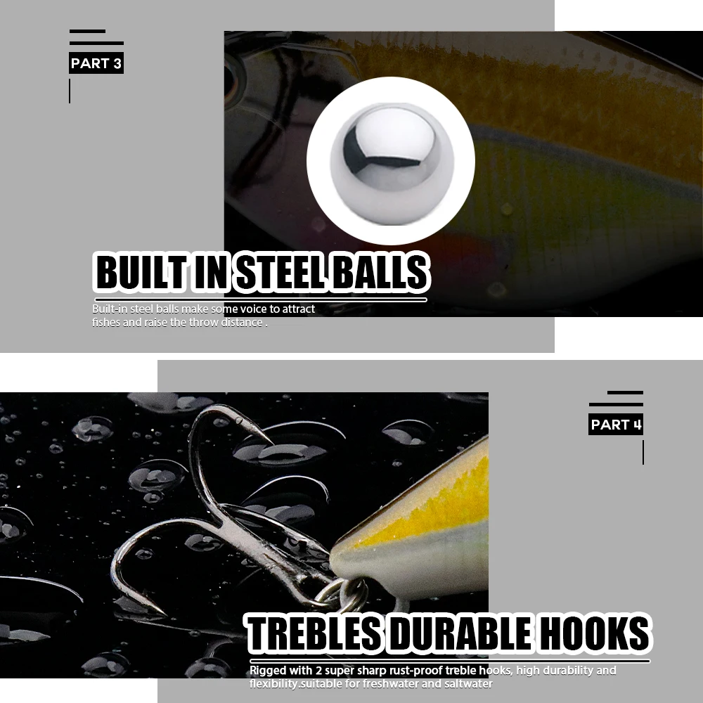 Agoie 7cm 18g 베이스 낚시를 위한 Lipless Rattle 진동 미끼 VIB 느린 싱킹 진동 미끼 바닷물 낚시에 이상적