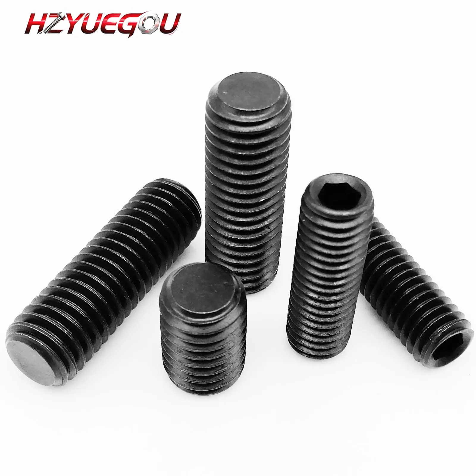 HZYUEGOU M2 M2.5 M3 M4 M5 M6 M8 DIN913 Schwarze 12.9 Stahl-Innensechskantschrauben mit Flachkopf und Endgewinde