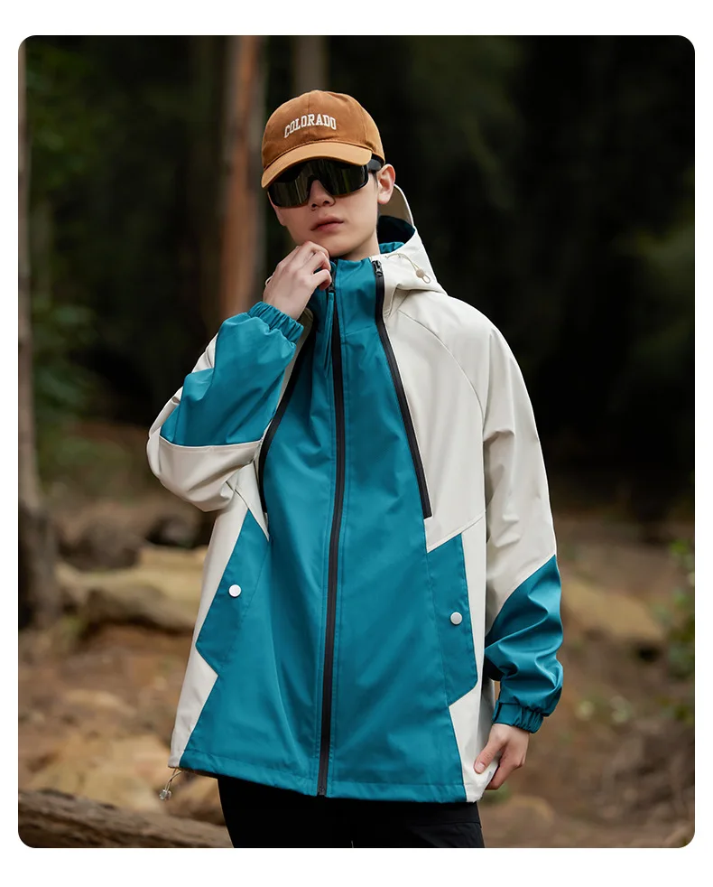 Autumn Winter Triple Defense Punching Jacket Outdoor Travel Sports Waterproof Windproof Jacket Breathable Patchwork Stripe