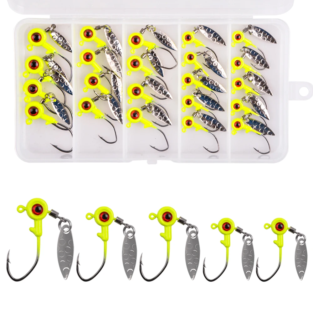 22Pcs Crappie Jig Head with Spinner Blade Kit 3D fish eyes