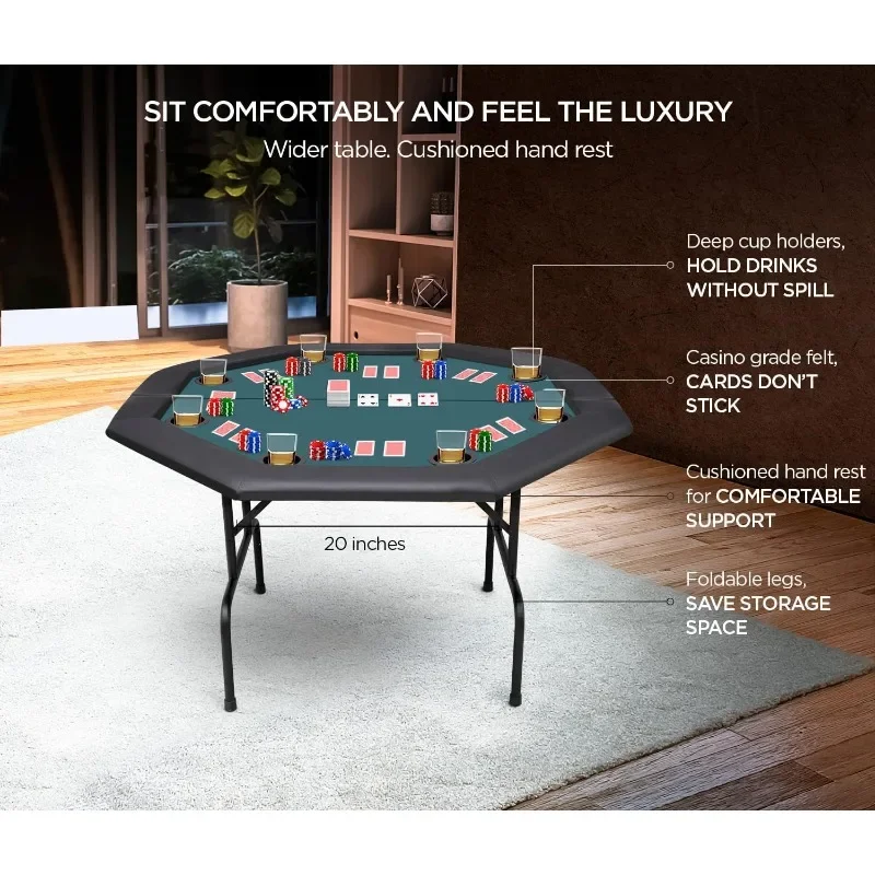 

Folding Poker Table Poker Table 8 Player Portable Octagon Casino Table with Collapsible Legs Cup Holders Cushioned Edges