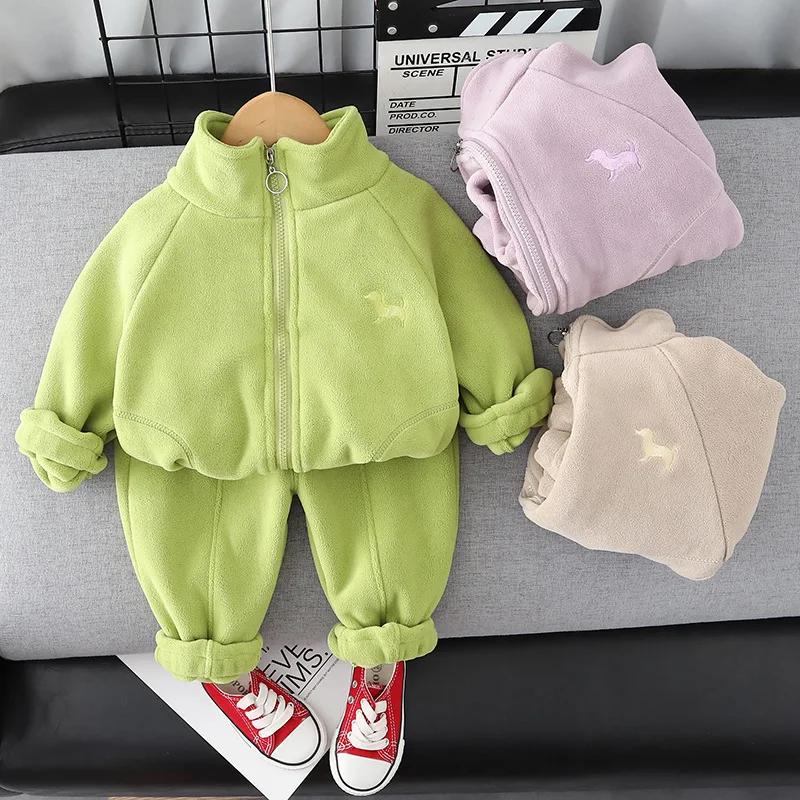 

Boys Girls Thick Clothes Sets Autumn Winter Children Cotton Velvet Coats Pants 2pcs Tracksuits For Baby 6 Years Outfits Kids Set