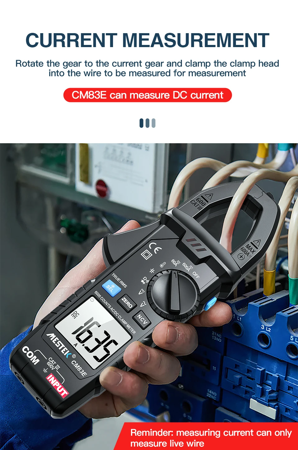 Description Picture 4 of itemMestek DC AC Current Clamp Meter 600A Amperimetric Clamp Digital Multimeters Current Clamp Temperature Tools LCD Digital Clamp