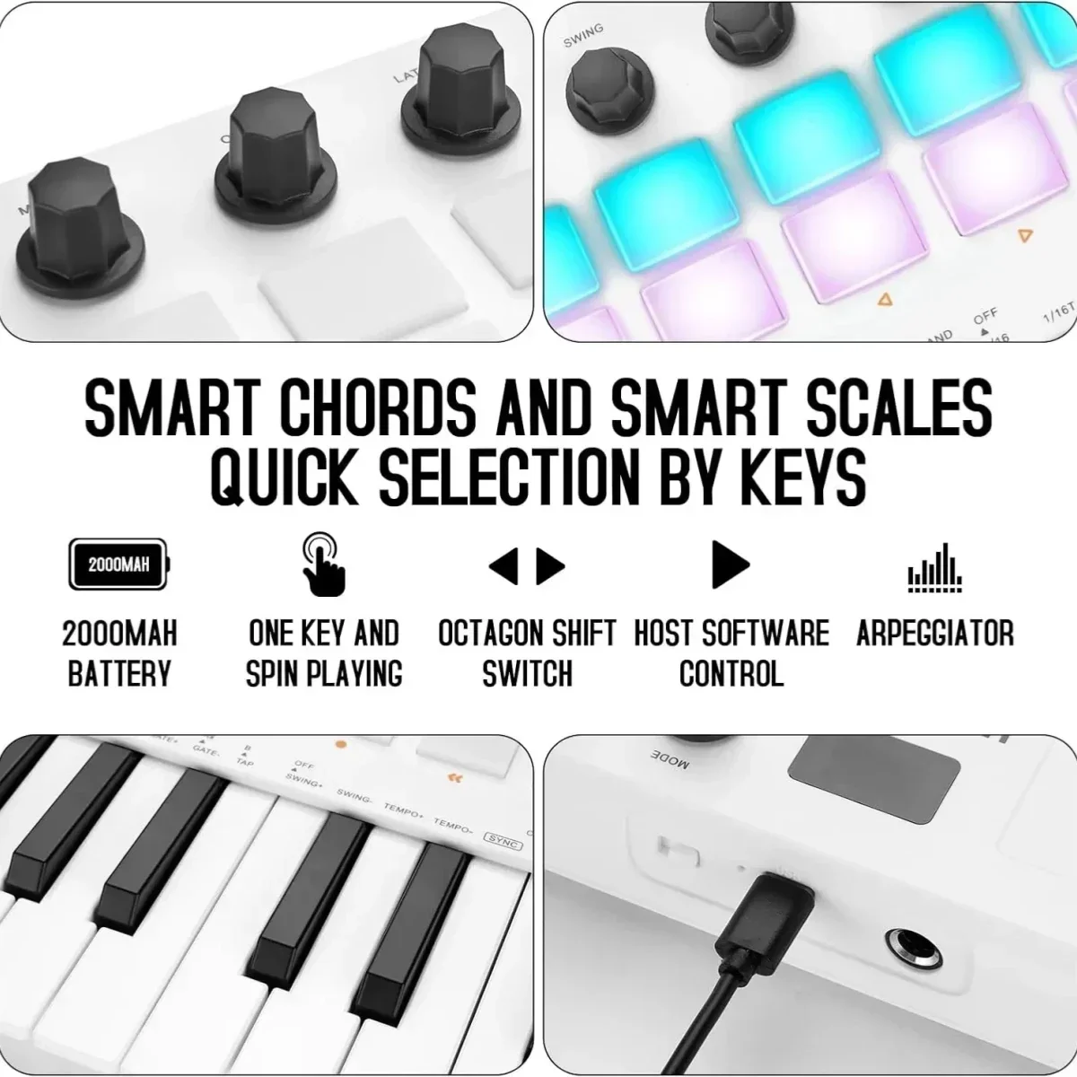 25-Key USB MIDI Pad Controller Keyboard with 16 RGB Drum Pads 8 Knobs and Music Production Software for Electronic Musical Instrument