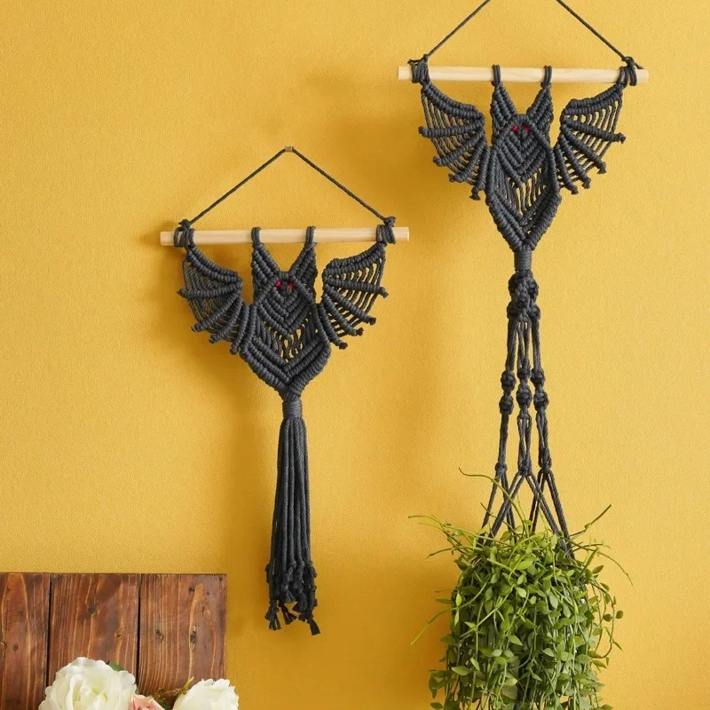 Creative Bat Hand-Woven Tapestry Plant Mesh Pockets Potted Plants Hanging Basket Animal Kids Room Tapestry