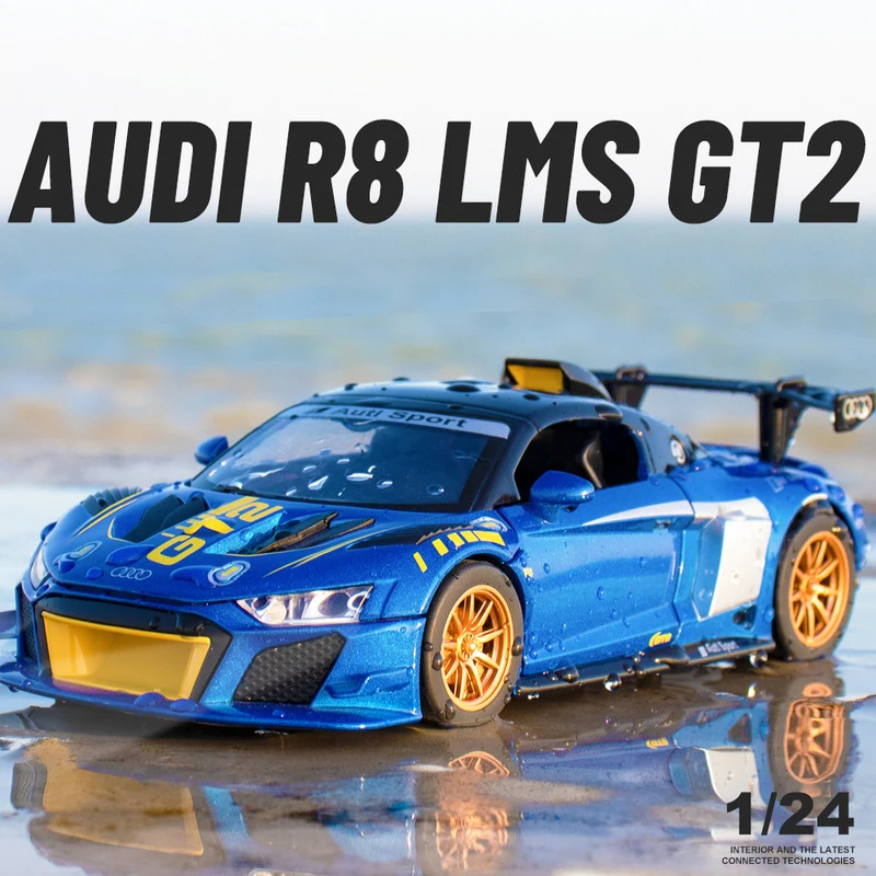 

1:24 AUDI R8 GT2 LMS гоночный автомобиль из сплава, Литые и игрушечные автомобили, модель автомобиля со звуком и светильник, автомобиль с отрывом, игрушки для детей, подарки