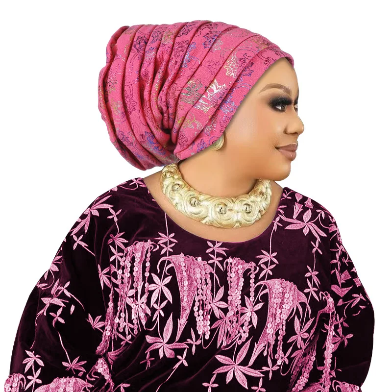 Elegant Glitter Pleated Turban Cap for Women: Stylish Head Wrap and Headpiece