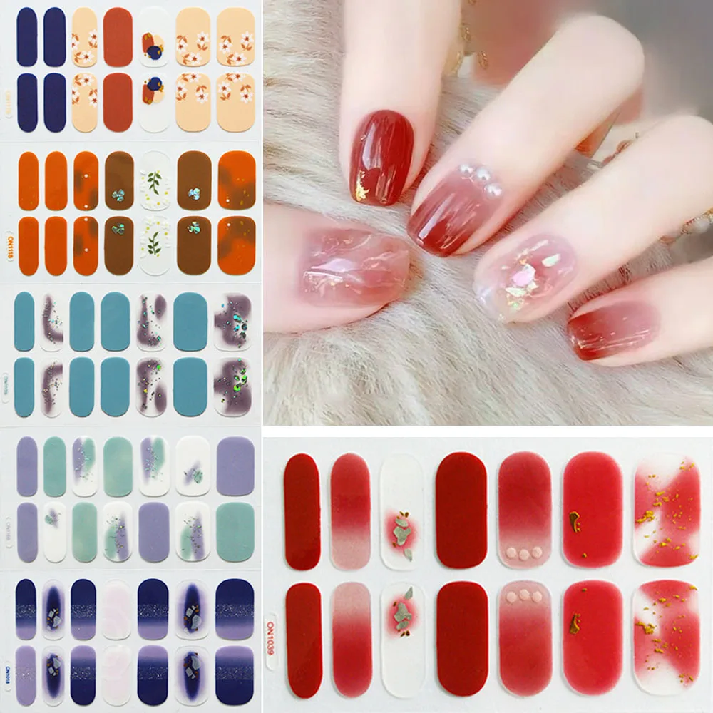 

14Tips Fashion Mixed Designs Nail Sticker Korean Styles Finger Tips Female Waterproof Nail Art Wraps Decals Manicure Decorations
